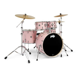 PDP Mainstage 5-Piece Complete Drum Set with Hardware and Cymbals - Pale Rose front side angle 1