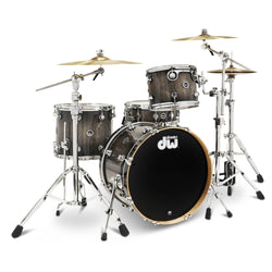 DW DWe 4pc Shell Pack & Cymbal Bundle Candy Black Burst Over Curly Maple Exotic (DEKTEX04TACMBC), Front Photo