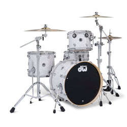 DW DWe 4pc Shell Pack & Cymbal Bundle White Marine Pearl (DEKTFP04TAWMCC), Front Photo