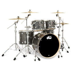 DW DWe 5pc Shell Pack, Cymbal & Hardware Bundle Black Galaxy (DEKTFP05TA070CP), Front Photo