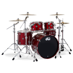 DW DWe 5pc Shell Pack & Cymbal Bundle Black Cherry Metallic Lacquer (DEKTLC05TABCMC), Front Photo