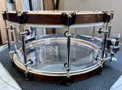 Pansini Percussion 14 by 6.5 glass clear acrylic 6mm shell with maple hoops